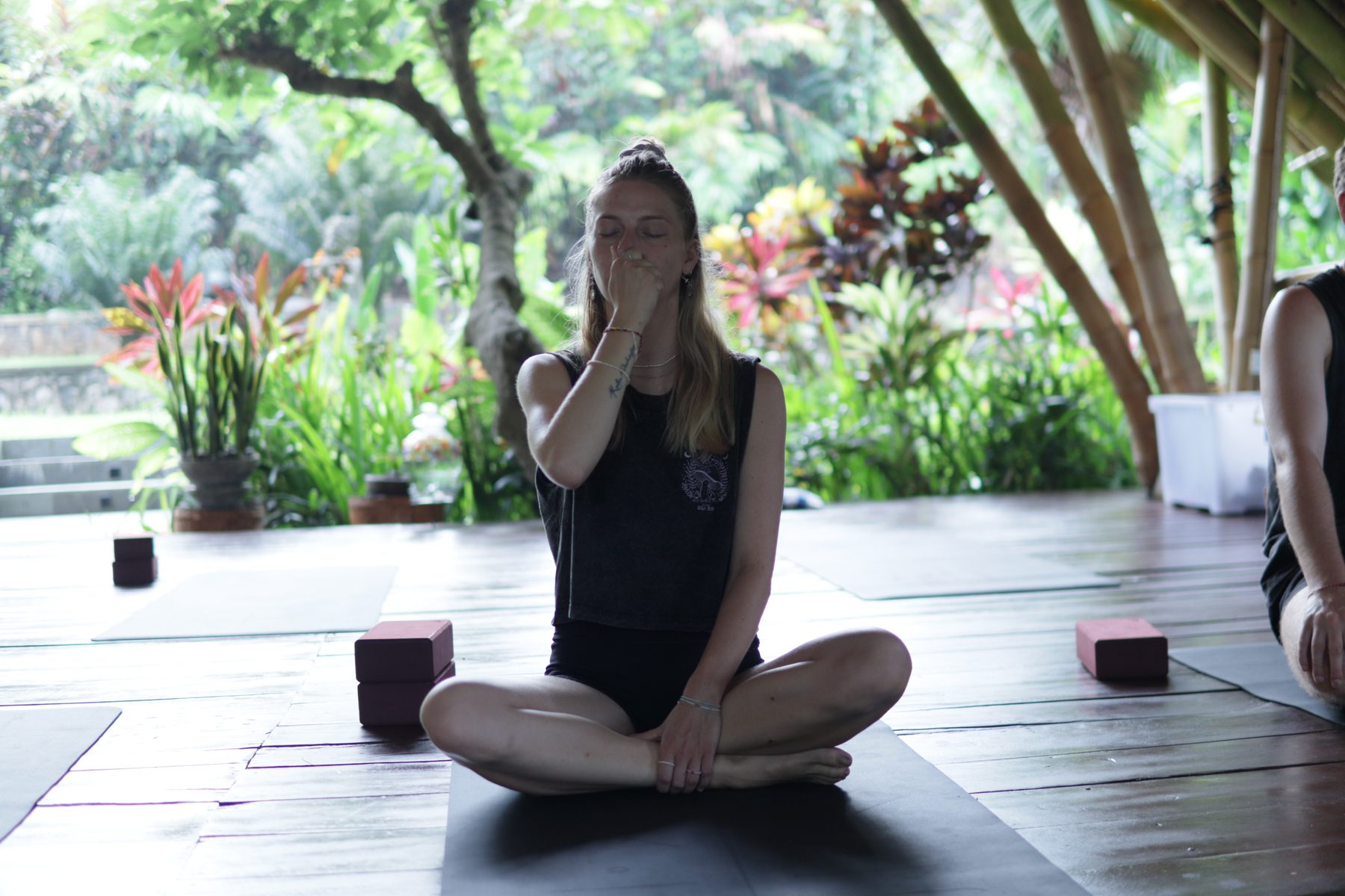 A participant practising attentive breathwork